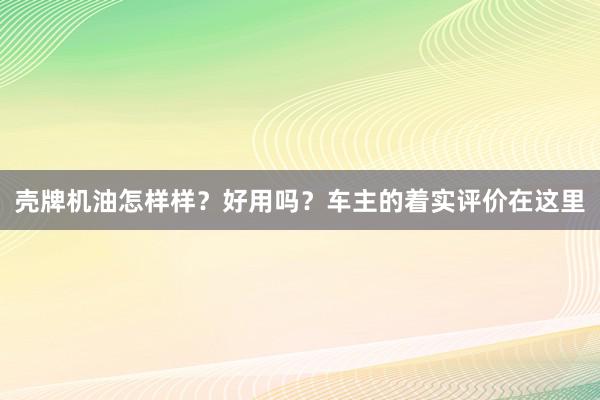 壳牌机油怎样样？好用吗？车主的着实评价在这里